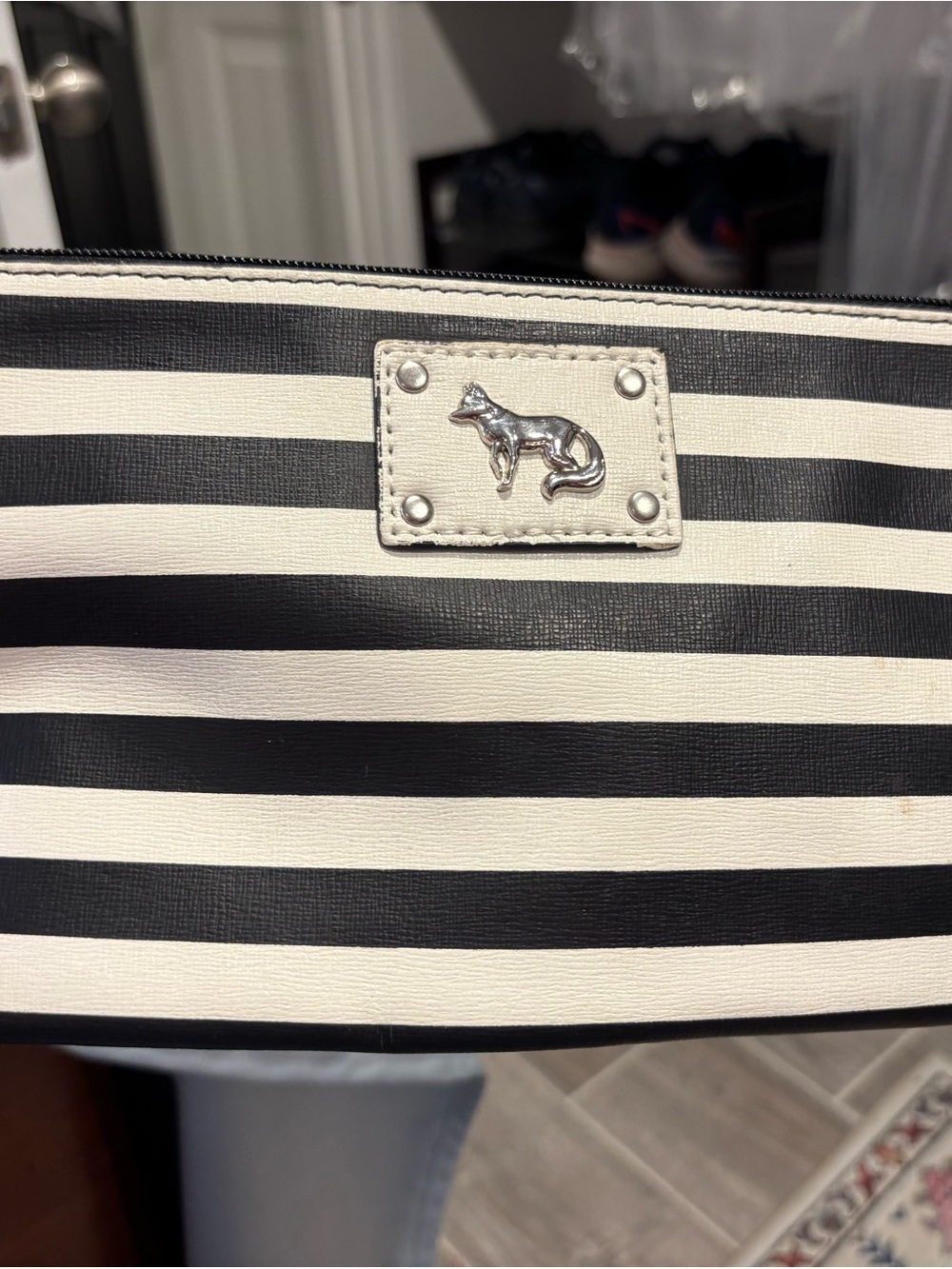 Striped Black and White Fox Accent Wristlet